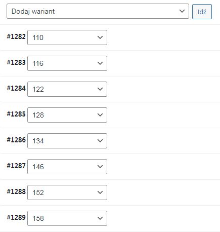 Warianty - lista wariantów produktu